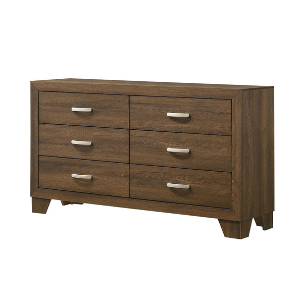 English Elm Miquell Modern Oak-Style Dresser with Six Smooth-Glide Drawers, Geometric Block Legs, Durable Finish Oak 63 L x 20 W x 33 H B2726P261893