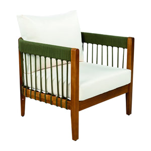 English Elm Christopher Knight Home® - Acacia Wood Outdoor Club Chair with Handwoven Rope, Curved Back & Water-Resistant Cushions for Patio Green,Natural+Beige N767P265743A