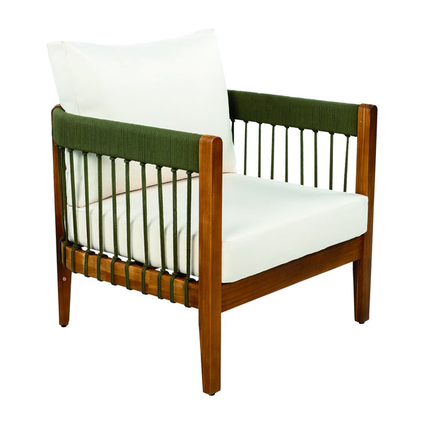 English Elm Christopher Knight Home® - Acacia Wood Outdoor Club Chair with Handwoven Rope, Curved Back & Water-Resistant Cushions for Patio Green,Natural+Beige N767P265743A