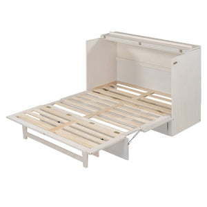 English Elm Full Size Murphy Bed Rattan Cabinet with Storage Drawers and Gold Hardware N708S00005AAK
