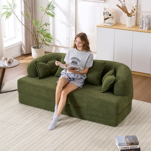 English Elm (old Sku W2231p392100) Chenille Sleeper Sofa Foldable Convertible Loveseat with Four Pillows Green W2231P466737