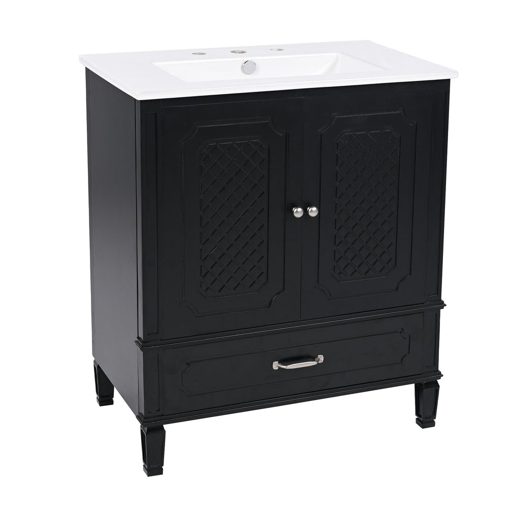 English Elm Christopher Knight Home® - 30" Bathroom Vanity with Sink Vintage Acacia Frame Ceramic Basin Soft-Close Doors & Storage Black N759P313313B