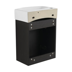 English Elm 16" Bathroom Vanity Sink Combo for Small Spaces — Compact Engineered Wood Cabinet with Ceramic Basin, Moisture-Resistant Finish and Hidden Handle, Easy Assembly Black W1972P190340