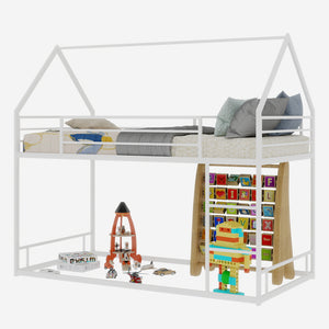 English Elm Metal Twin over Twin Bunk Bed Sturdy Heavy-Duty Frame with Silent Slats, 13" Guardrail & Ladder White W1935P330798