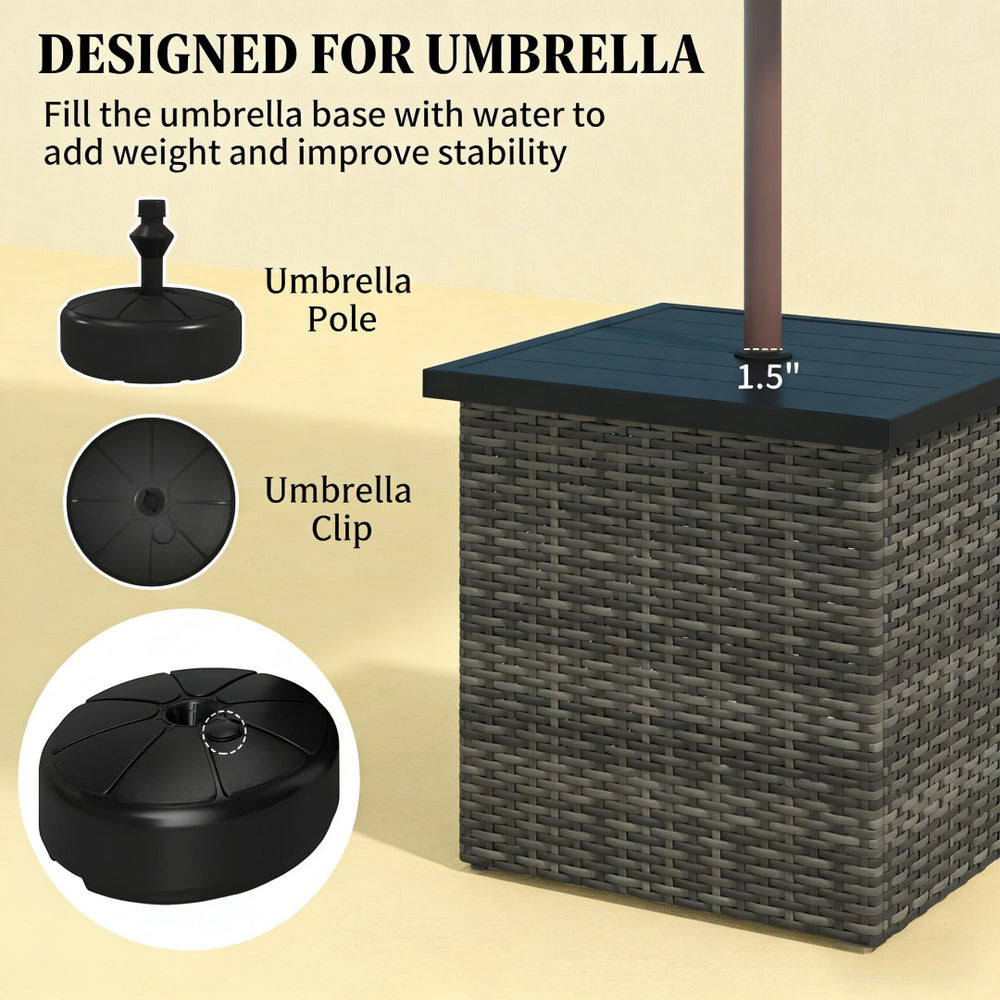 English Elm Outdoor Pe Rattan Side Table with Built-in Umbrella Hole for Patio Lounge Areas Gray T3971P443849