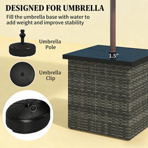 English Elm Outdoor Pe Rattan Side Table with Built-in Umbrella Hole for Patio Lounge Areas Gray T3971P443849
