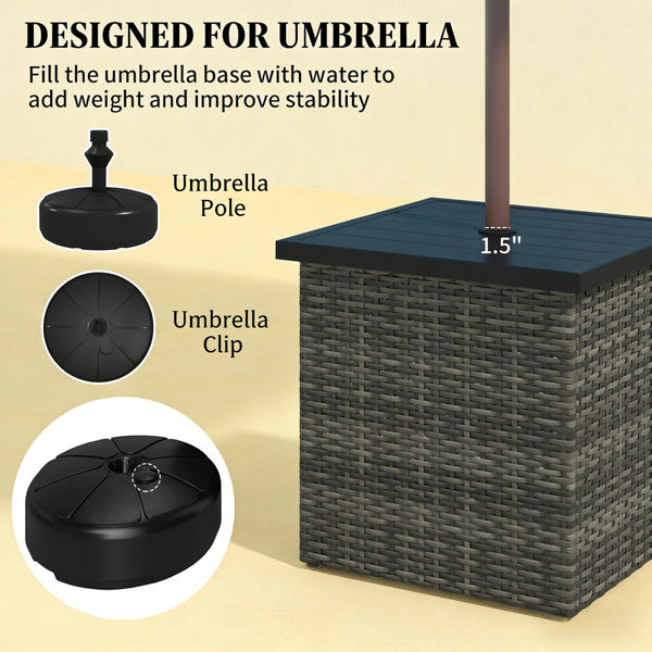 English Elm Outdoor Pe Rattan Side Table with Built-in Umbrella Hole for Patio Lounge Areas Gray T3971P443849