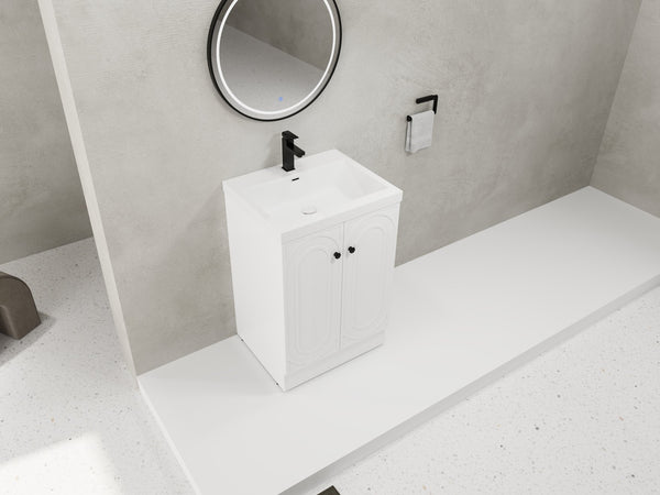 English Elm 24" Freestanding Bathroom Vanity with Resin Integrated Sink, Soft-Close Doors, Adjustable Shelf, Durable Plywood Finish White W999S00269