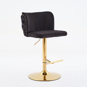 English Elm A&A Luxe Velvet Swivel Barstool with Gold-Plated 17.7" Base, Tufted Back, Ergonomic Waist Support Black W1143P204044