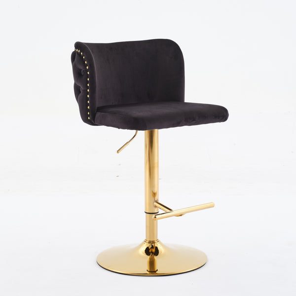 English Elm A&A Luxe Velvet Swivel Barstool with Gold-Plated 17.7" Base, Tufted Back, Ergonomic Waist Support Black W1143P204044