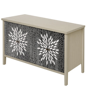 English Elm Sideboard Elegant Floral Handle Buffet Cabinet with 4 Doors, Adjustable Shelves & Reinforced Feet for Dining Room Storage Black,Natural W688P232758