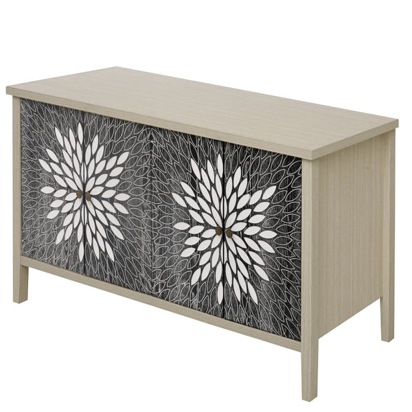 English Elm Sideboard Elegant Floral Handle Buffet Cabinet with 4 Doors, Adjustable Shelves & Reinforced Feet for Dining Room Storage Black,Natural W688P232758