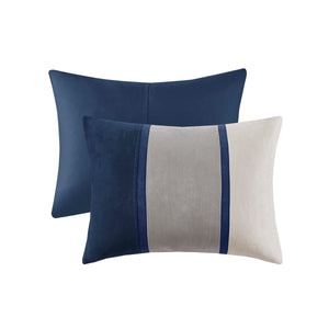 English Elm 7 Piece Palisades Faux Suede Comforter Set Queen - Heather Grey Blue Charcoal, Hypoallergenic Style B03596784