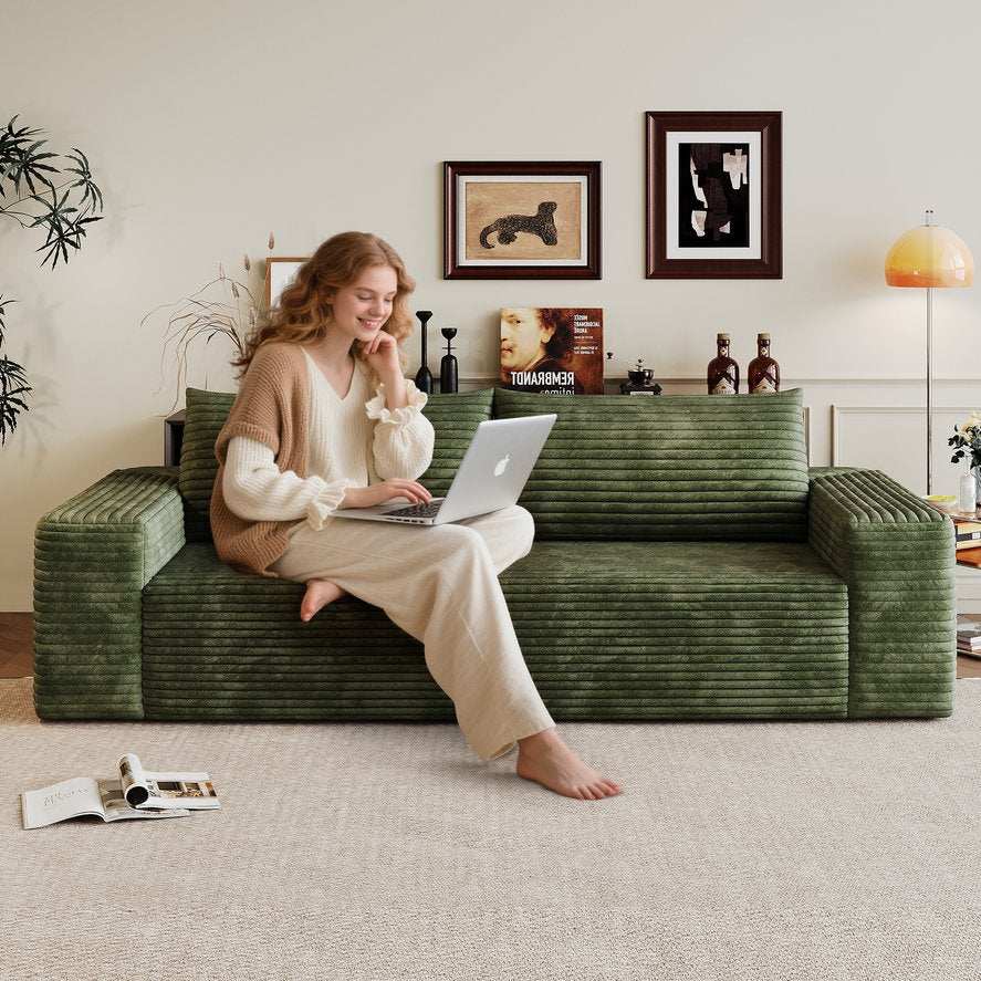 English Elm 63" Corduroy Loveseat Sofa Green - Deep Seat, Ergonomic Support, No Assembly, Durable 600lb Capacity W2824P362309