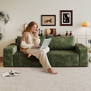 English Elm 63" Corduroy Loveseat Sofa Green - Deep Seat, Ergonomic Support, No Assembly, Durable 600lb Capacity W2824P362309