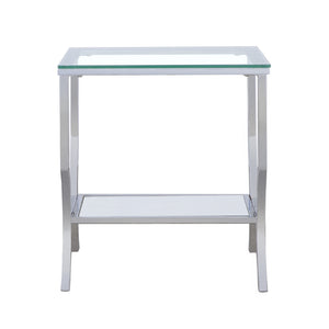 English Elm Porch Chrome Glass Square Top End Table with Mirrored Shelf, Sleek Metallic Finish, Durable Modern Accent B062P328627