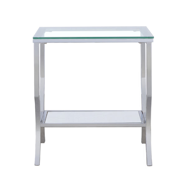 English Elm Porch Chrome Glass Square Top End Table with Mirrored Shelf, Sleek Metallic Finish, Durable Modern Accent B062P328627