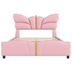 English Elm Christopher Knight Home® - Full Upholstered PU Leather Bed Frame with Butterfly Headboard, Gold Accents, Solid Wood Platform Light Pink 78.25 L x 10 W x 3.25 H N761S0000018H