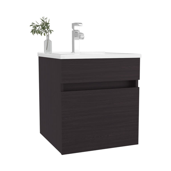 English Elm Wengue Floating Bathroom Vanity With Integrated Sink, Compact Design & Stylish Storage Solution B062P355656-GIGA