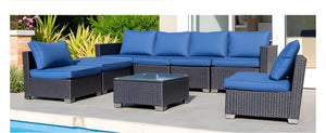English Elm Seven-Piece Modular Outdoor Sofa Set With Glass Table And Waterproof Cushions For Stylish Comfort W3152S00002-GIGA