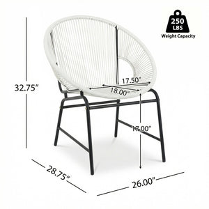 English Elm Nusa Outdoor Pe Rattan Patio Chairs with Iron Frame Airy Oval Weave Set of 2 White N775P422987W