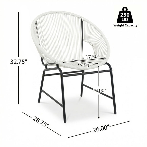 English Elm Nusa Outdoor Pe Rattan Patio Chairs with Iron Frame Airy Oval Weave Set of 2 White N775P422987W