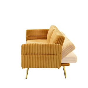 English Elm 79 Corduroy Sofa Bed Foldable Double Convertible Sleeper with Folding Armrests for Compact Living Rooms Yellow W2290P250581