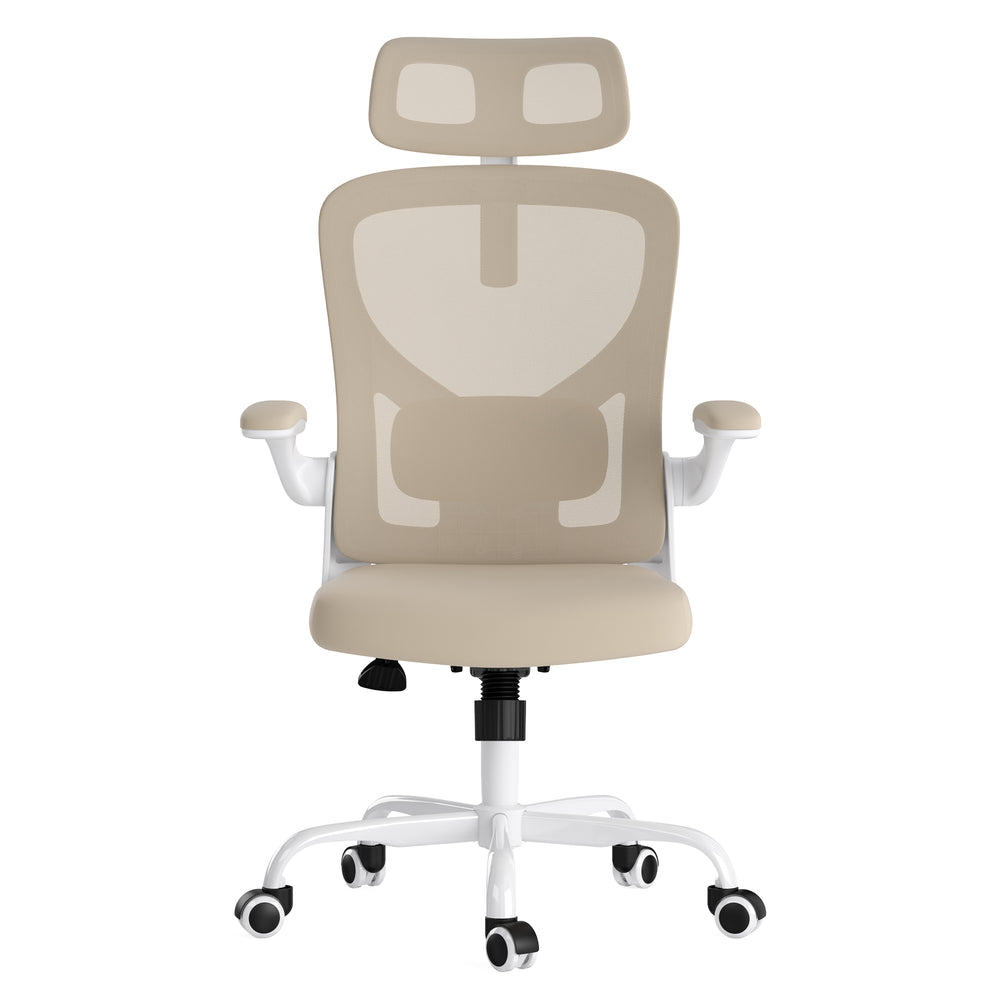 English Elm Ergonomic Office chair with adjustable headrest and lumbar support, breathable mesh, space-saving design khaki,White T3623P368566