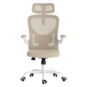 English Elm Ergonomic Office chair with adjustable headrest and lumbar support, breathable mesh, space-saving design khaki,White T3623P368566