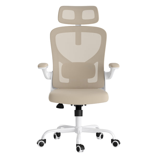 English Elm Ergonomic Office chair with adjustable headrest and lumbar support, breathable mesh, space-saving design khaki,White T3623P368566