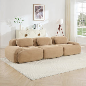 English Elm 3-seat Modular Corduroy Sectional Sofa Ergonomic Curved Design for Living Rooms Camel W714S01239