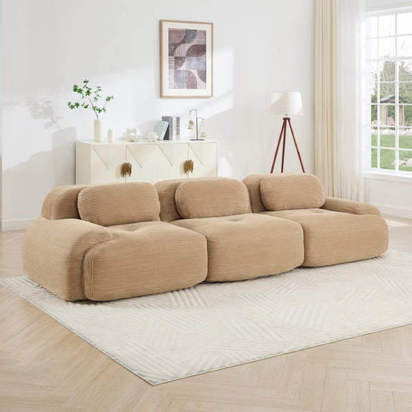 English Elm 3-seat Modular Corduroy Sectional Sofa Ergonomic Curved Design for Living Rooms Camel W714S01239