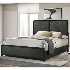 English Elm Burton Charcoal Upholstered Queen Bed with Padded Headboard, Rounded Corners & Modern Black Frame B062S01301