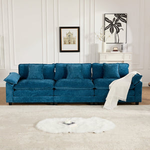 English Elm Wider Armrest 3-Seat Modern Sectional Couch In Blue - Comfy Chenille Fabric, Modular Design & Ergonomic Support W1143S00039-GIGA