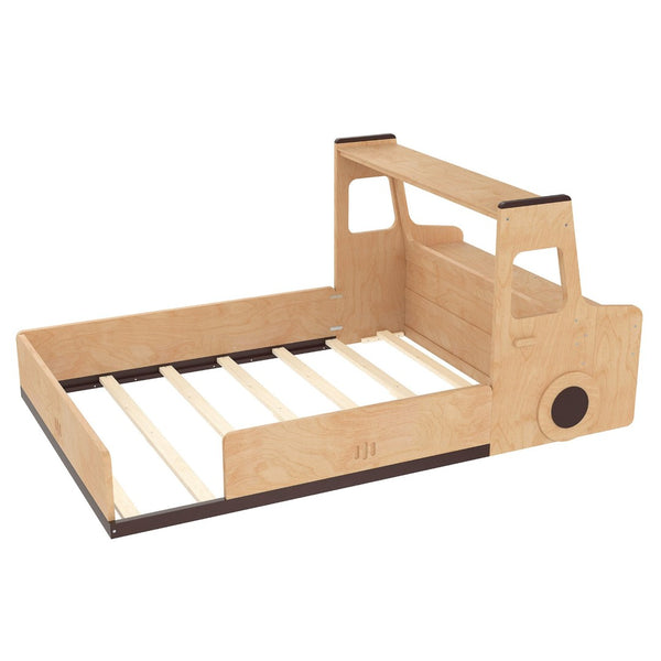 English Elm Full Size Car Shaped Kids Platform Bed with Storage Drawers Integrated Desk Pine Wood Natural W1580S00489