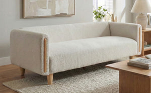 English Elm Modern Boucle Three Seat Sofa with Rubberwood Legs Pocket Spring Support Living Room Oatmeal N763P403678D