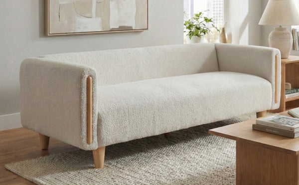 English Elm Modern Boucle Three Seat Sofa with Rubberwood Legs Pocket Spring Support Living Room Oatmeal N763P403678D