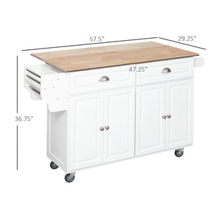 English Elm Homcom Versatile Rolling Kitchen Island With Drop Leaf Bar, Ample Storage, Spice Rack, White Finish W2225S00061