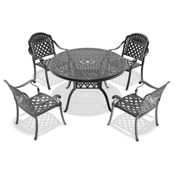 English Elm 5-piece Cast Aluminum Outdoor Dining Set with Carved Floral Detail and Weather Resistant Frame W1710S00552