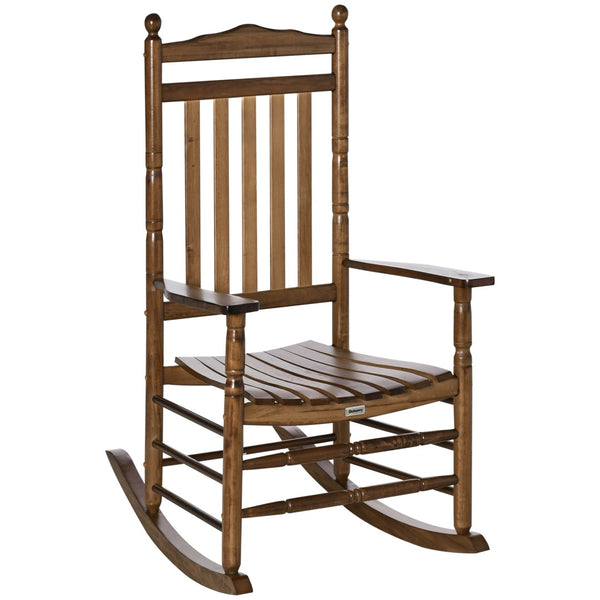 English Elm Outsunny Traditional High-Back Wooden Rocking Chair – Elegant Comfort For Indoor/Outdoor Spaces W2225P217093-GIGA