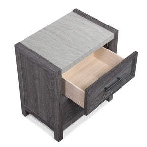 English Elm 1pc Rustic Two-Drawer Nightstand with Distressed Finish and Ample Storage for Bedroom Organization Gray 26.6 L x 19.5 W x 29.3 H B2741P330128