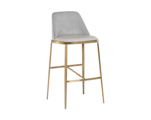 Sunpan Dover Luxurious Faux Leather Barstool with Sleek Brushed Gold Steel Legs for Contemporary Spaces Napa Stone / Polo Club Stone