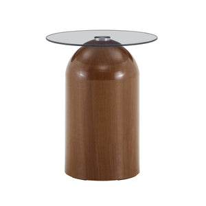 English Elm Small Round Tempered Glass Top Mid Century Modern Accent Table for Living Room or Office W2920P438805