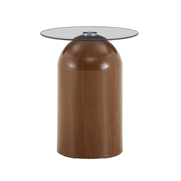 English Elm Small Round Tempered Glass Top Mid Century Modern Accent Table for Living Room or Office W2920P438805