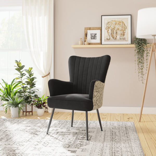 English Elm Wallace & Bay - Black Accent Chair with Petroglyph Print Fabric, Transitional Style, Easy-Care Upholstery, 27.4"W x 38.2"H B361P384459