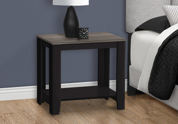 English Elm Accent Rectangular Two-Tier End Table with Grey Wood Top & Black Frame – Versatile Nightstand for Living Room Bedrooms B2710P219199