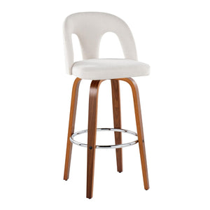 English Elm Fixed-height Swivel Barstools Walnut Bentwood Legs Chrome Footrest Kitchen Set of 2 B202S01880