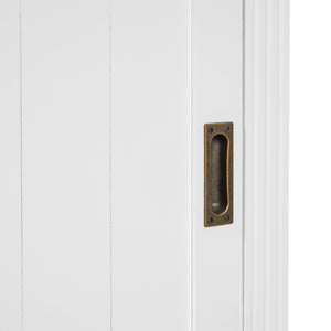 English Elm 83.4"Tall White Bookshelf Suite With Led Lighting, Sliding Doors & Drawers For Stylish Storage Solutions N751S059620K