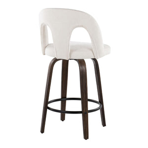 English Elm Fixed-height Swivel Counterstools with Bentwood Legs and Padded White Seats Set of 2 B202S01786