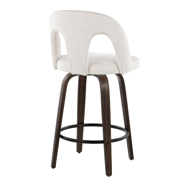 English Elm Fixed-height Swivel Counterstools with Bentwood Legs and Padded White Seats Set of 2 B202S01786